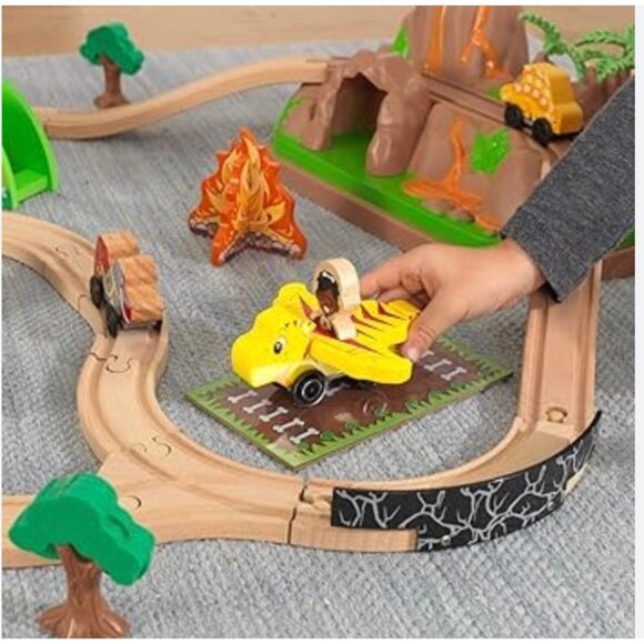 KidKraft Dinosaur Bucket Top Wooden Train Set + Plus 50 Piece Expansion Track - Picture 11 of 11
